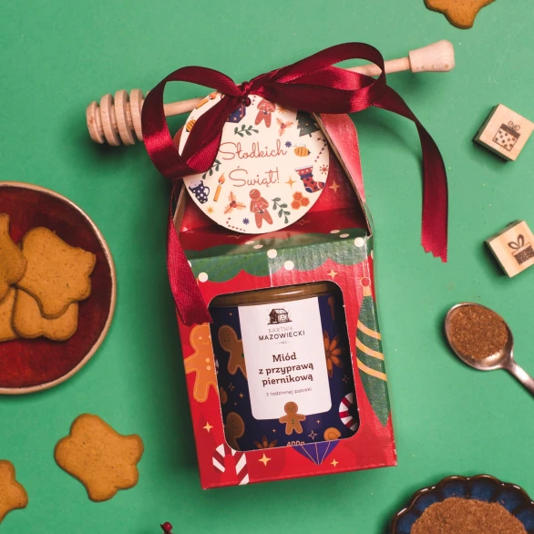 Zestaw świąteczny z miodem 400g w czerwonym pudełku - Bartnik Mazowiecki