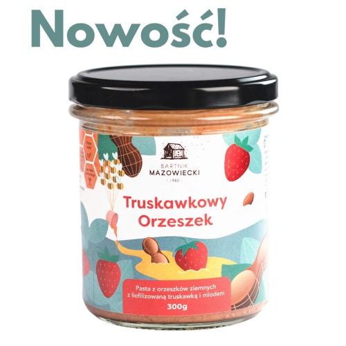 Truskawkowy orzeszek -  pasta orzechowa z miodem i liofilizowaną truskawką