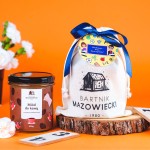 Zestaw z miodem w lnianym worku z biletem i wstążką prezent dla Nauczyciela 