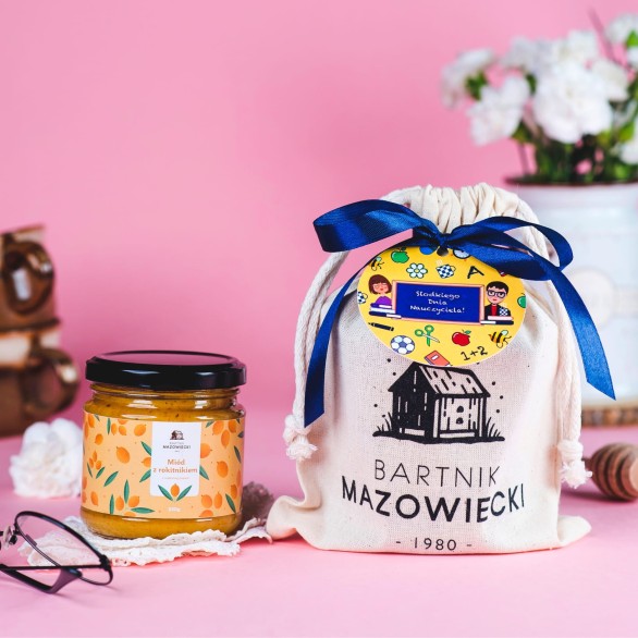 Zestaw prezentowy w z miodem 250g w lnianym woreczku na Dzień Nauczyciela
