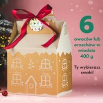 Zestaw świąteczny 6 owoców lub orzechów w miodzie 400g w pudełku domek