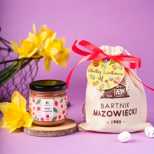 Zestaw na Wielkanoc  z miodem 250 g w lnianym worku 