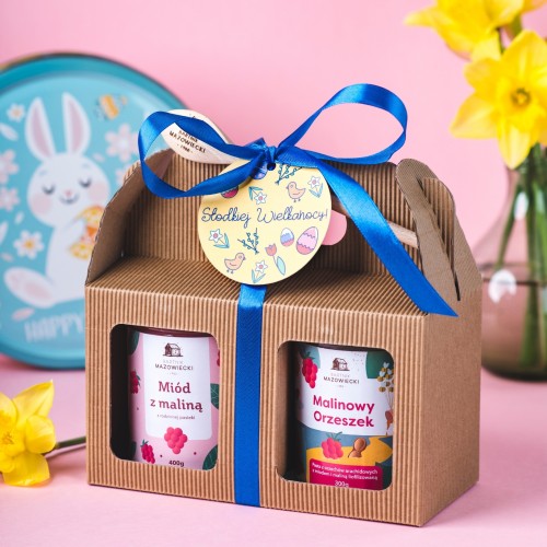 Zestaw prezentowy na Wielkanoc miód i pasta orzechowa w tekturowym pudełku 