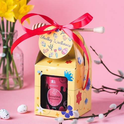 Zestaw owoce lub orzechy w miodzie na Wielkanoc w żółtym pudełku 